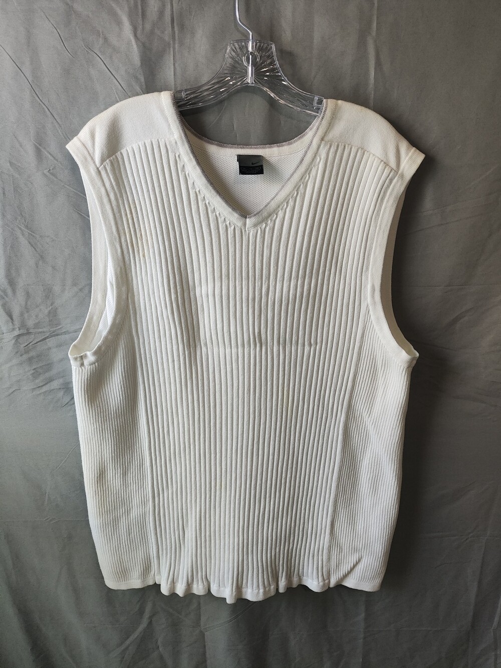 Nike Sweater Vest Mens XL White Ribbed Knit Pullover Sleeveless Retro 90s Style